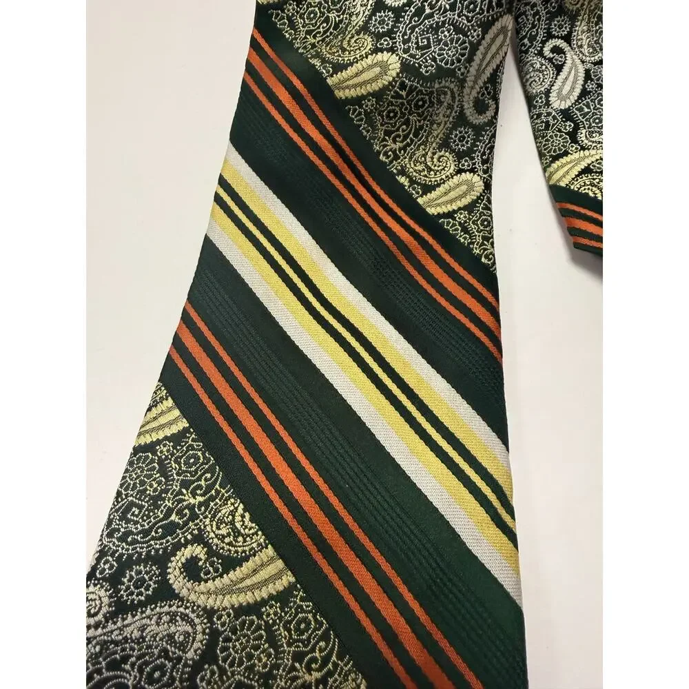 Designer Collection by Regal Green Paisley Stripe Vintage Necktie Classic 4 Inch